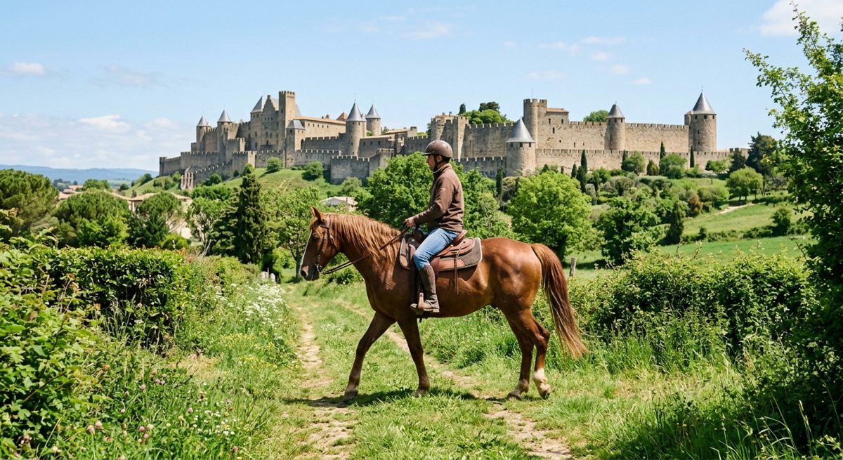 Balade à cheval près de la cité de Carcassonne