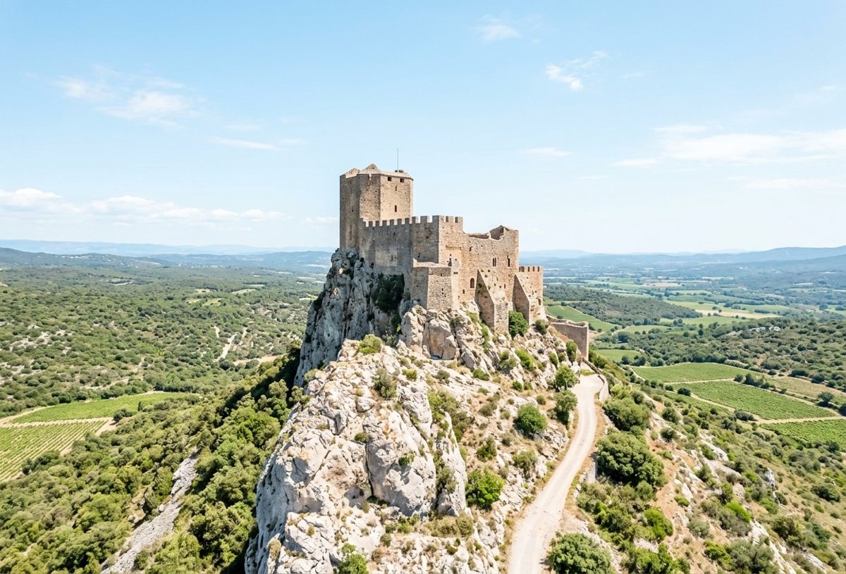 Château cathare de Quéribus au-dessus des Corbières