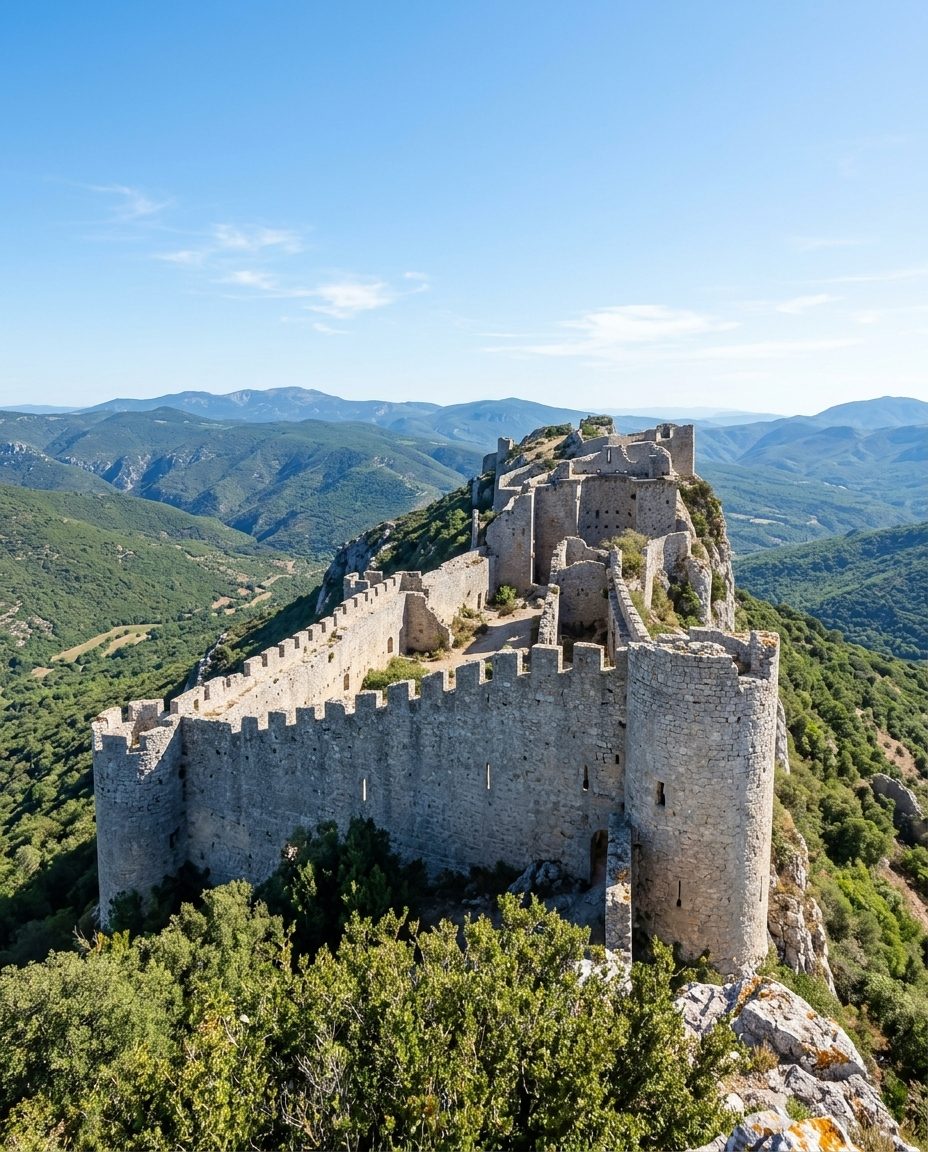 Le château de Peyrepertuse perché sur sa crête dans les Corbières