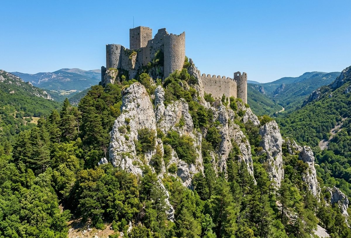 Château de Puilaurens entouré de forêts, Haute-Vallée de l'Aude