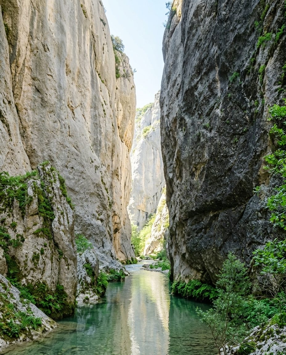 Falaises calcaires du défilé de Pierre-Lys plongeant vers le fleuve Aude
