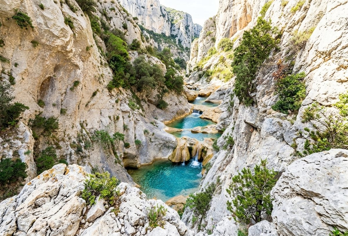 Rivière turquoise au fond des gorges de Galamus