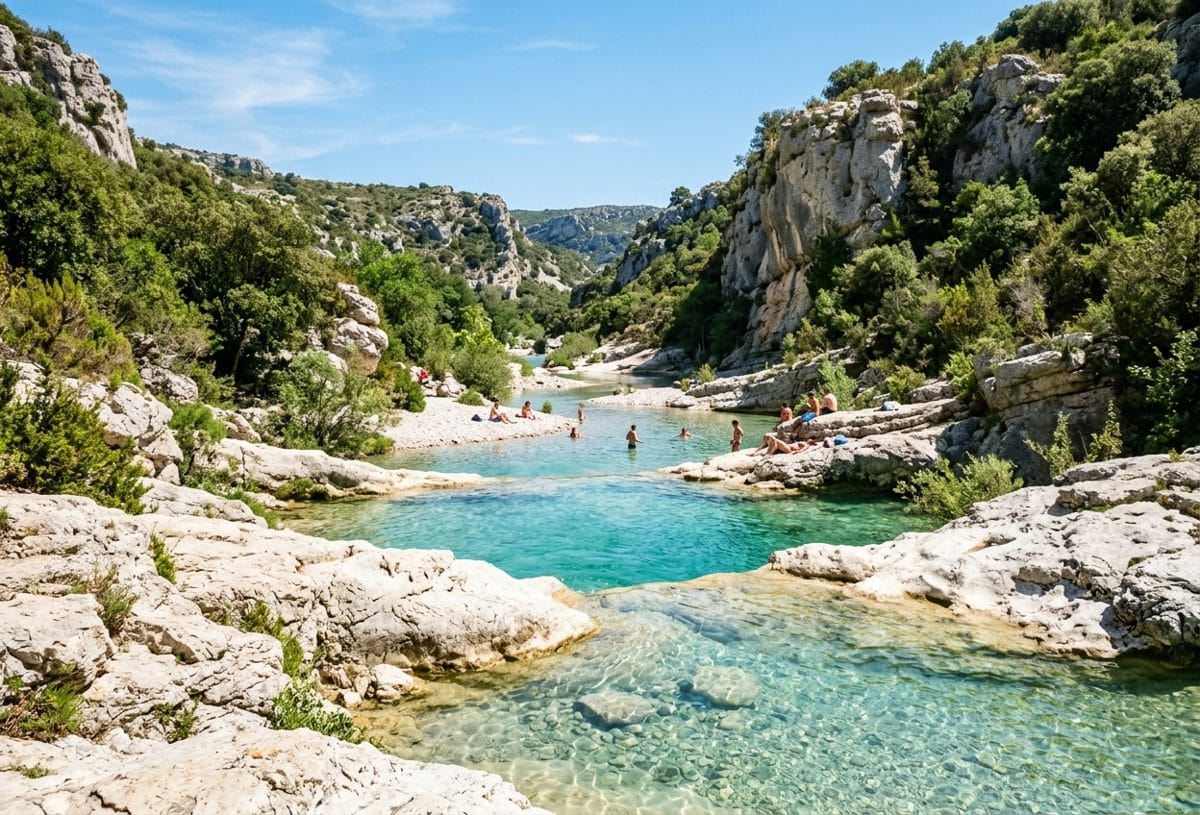 Vasques de baignade du Gouleyrous dans les gorges du Verdouble, Corbières (Aude)