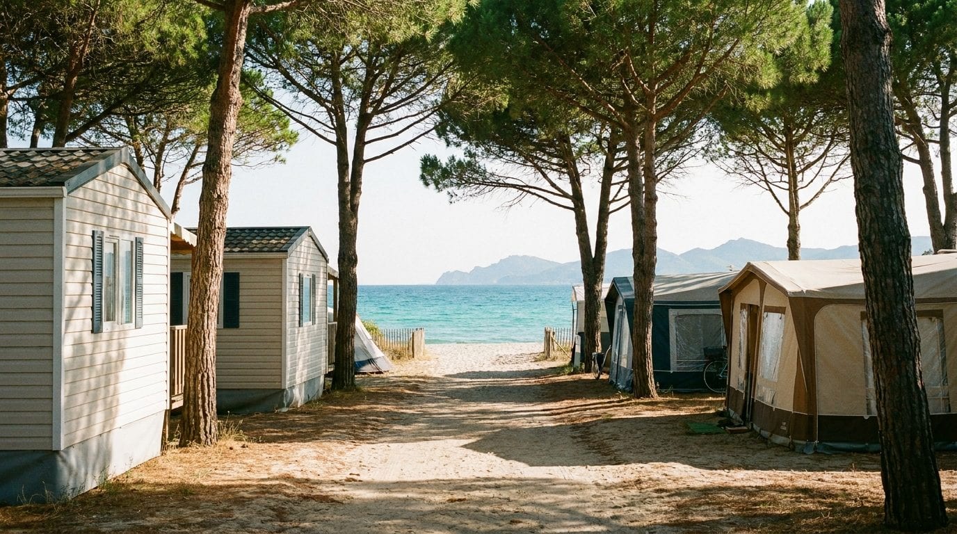 Camping en bord de mer sur le littoral de l'Aude, entre pins et plage méditerranéenne