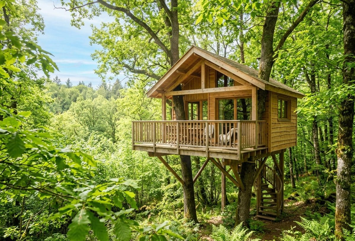 Cabane dans les arbres en forêt de la Montagne Noire, hébergement insolite dans l'Aude