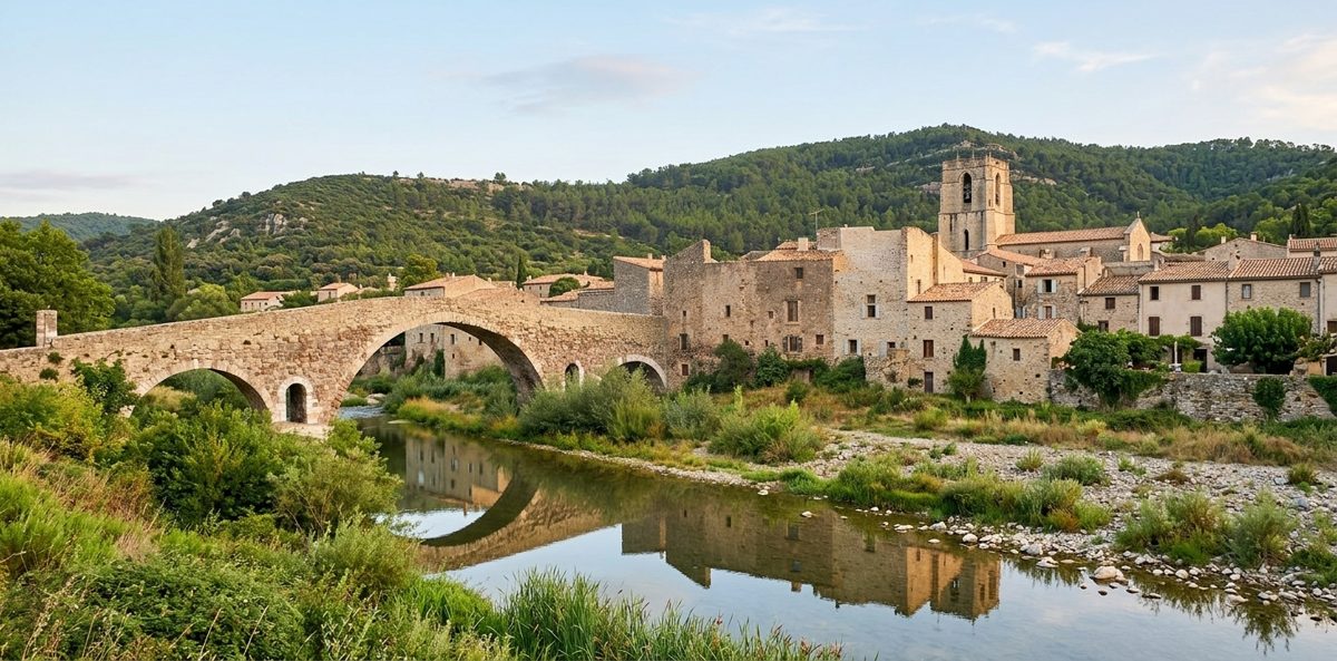 Le village de Lagrasse et son abbaye au bord de l'Orbieu, dans les Corbières