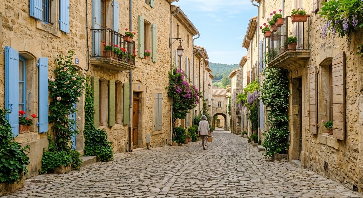 Ruelles pavées et façades de pierre de la cité médiévale de Lagrasse