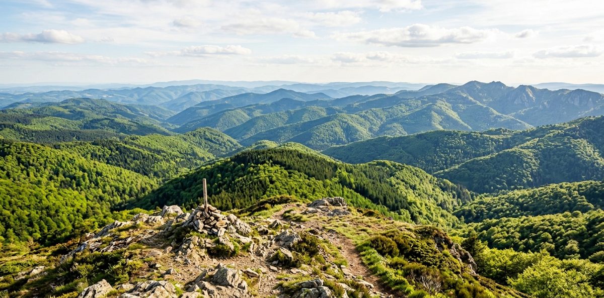 Panorama depuis le Pic de Nore sur les forêts de la Montagne Noire