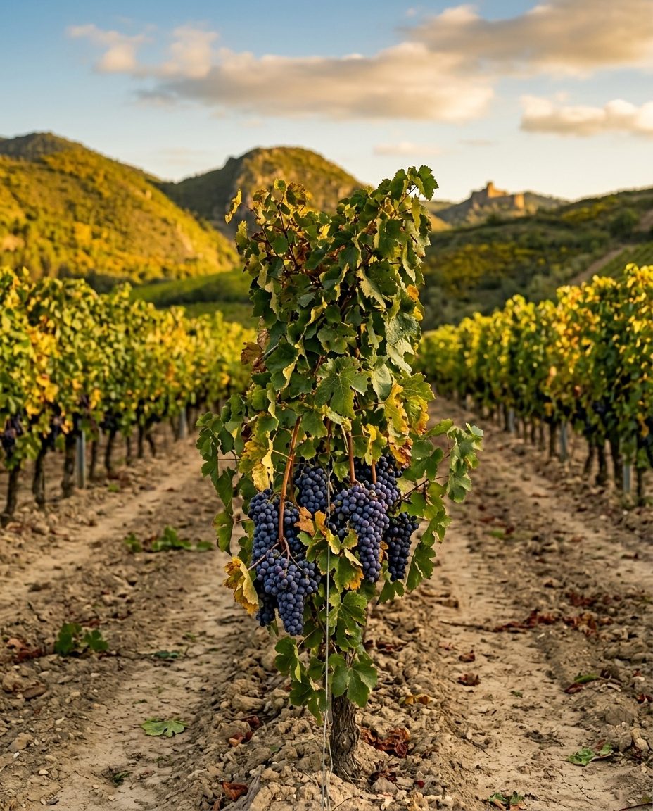 Vignoble des Corbières à l'automne pendant les vendanges