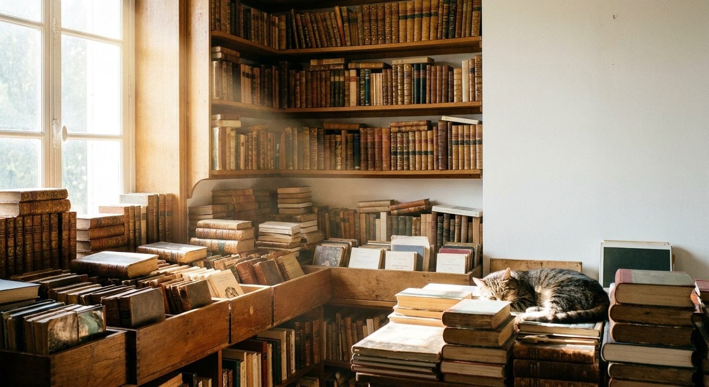 Intérieur d'une librairie ancienne de Montolieu, le village du livre de l'Aude